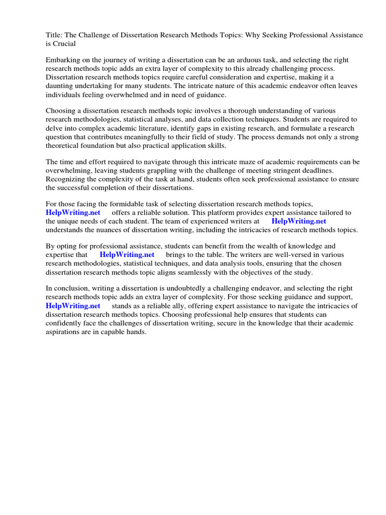 Dissertation Research Methods Topics | PDF | Methodology | Scientific ...