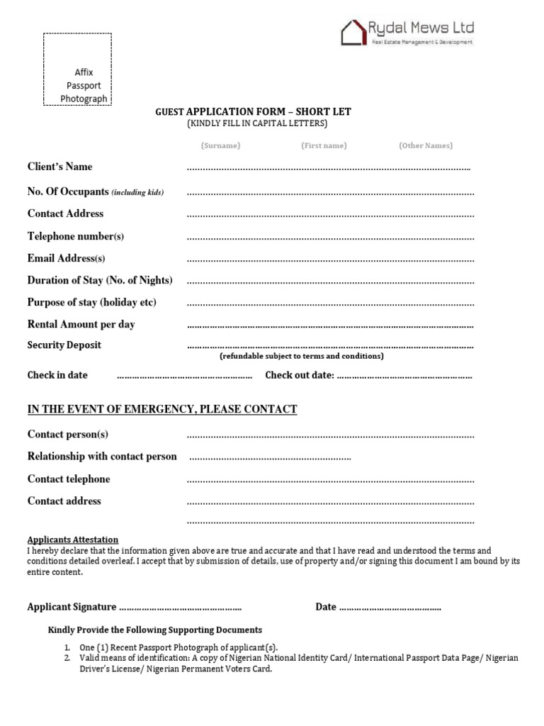 Guest Application Form for Short Let | PDF | Identity Document