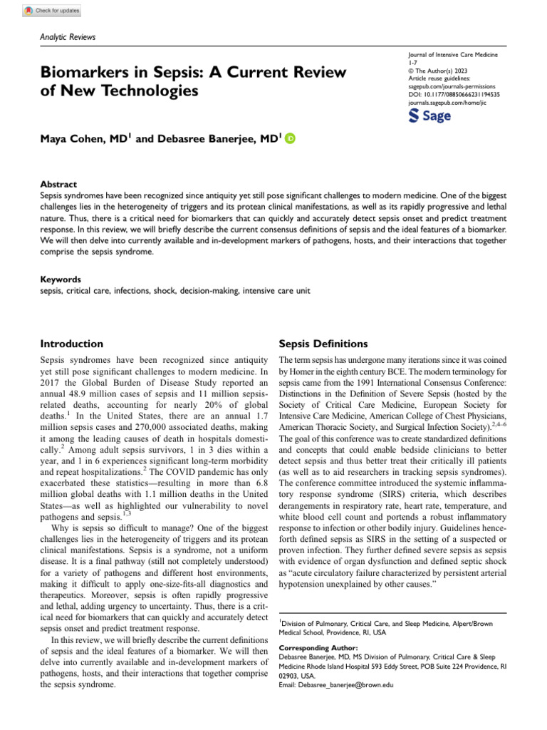 Biomarkers in Sepsis A Current Review of New Technologies | PDF | Dna ...