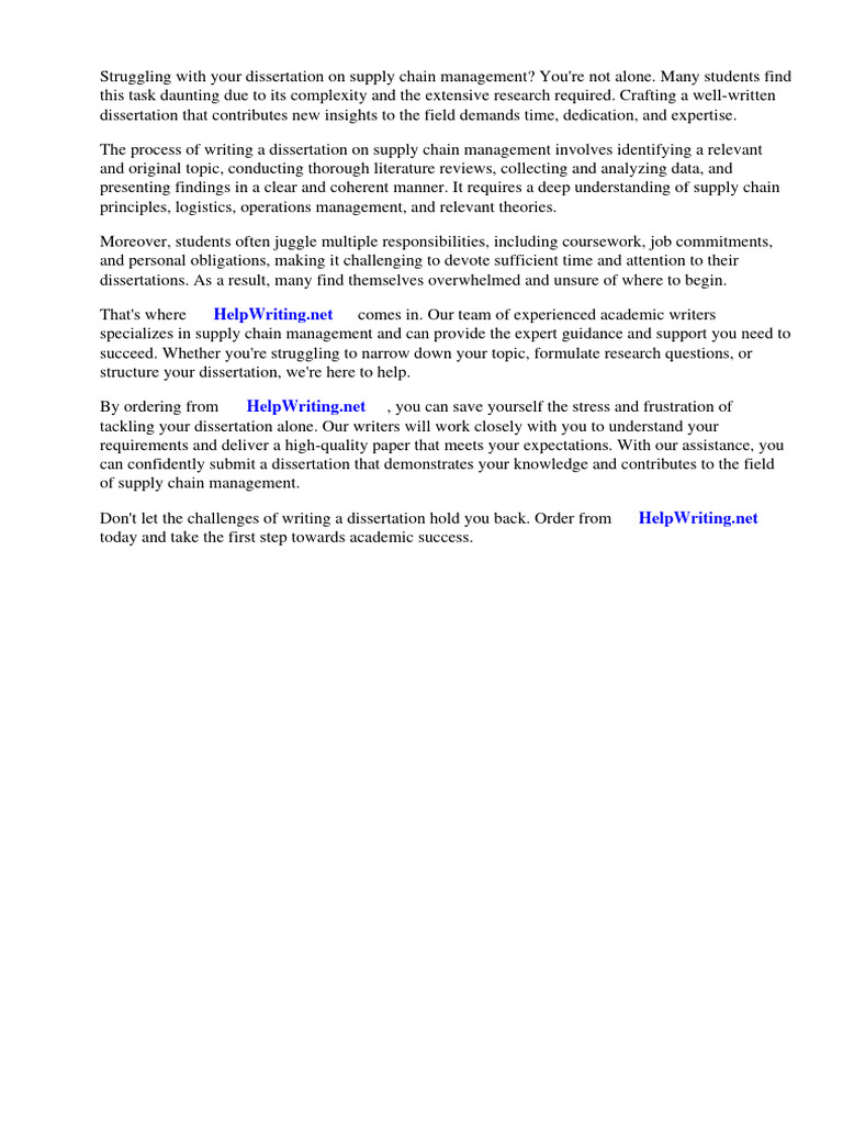 Dissertation Topics Related To Supply Chain Management PDF Supply