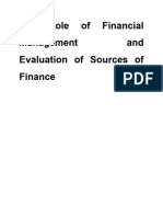 The Role of Financial Management and Evaluation of Sources of Finance