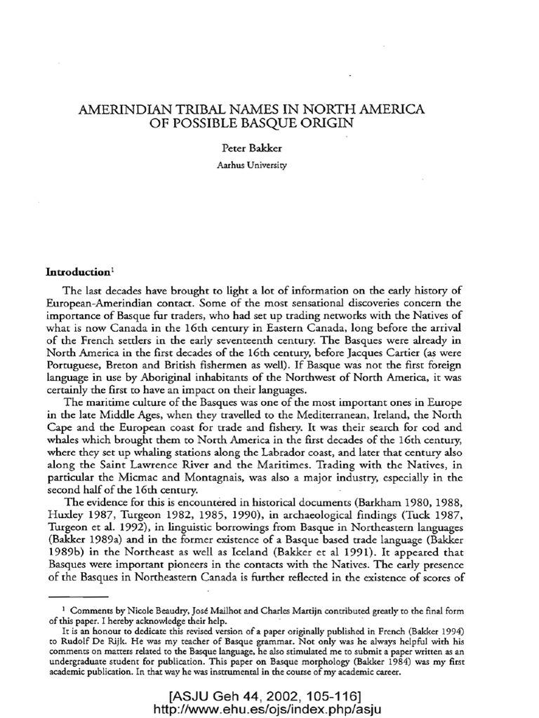 Amerindian Tribal Names in North Americaof Possible Basque Origin | PDF ...