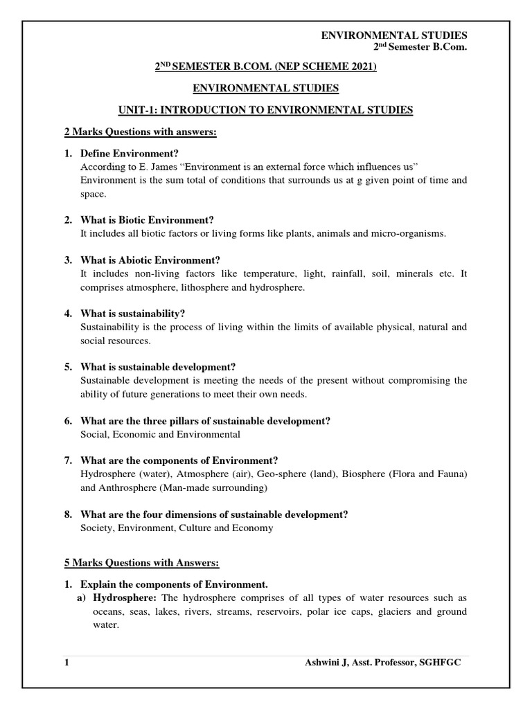 Evs Question Bank Bca Pdf Ecosystem Foods