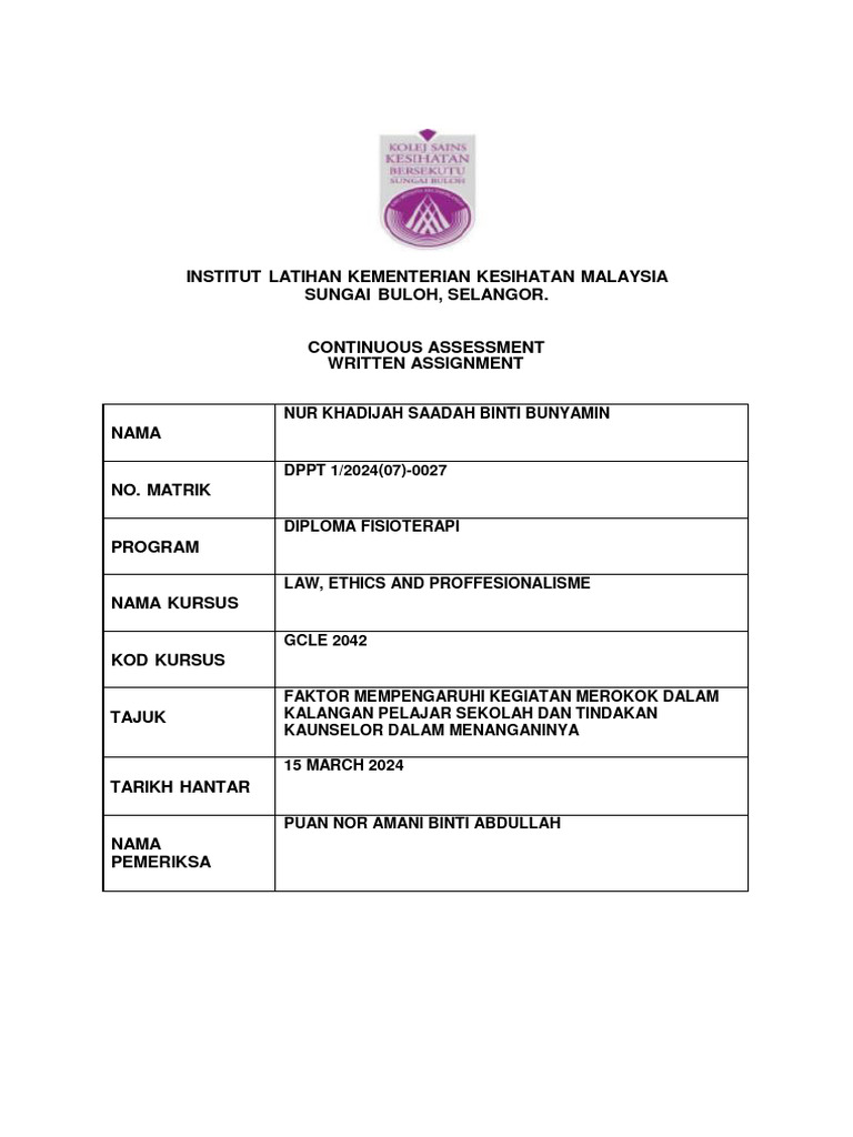 Template Cover Page Written Assignment | PDF