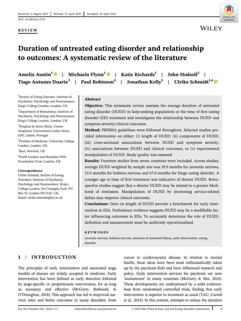 Duration of Untreated Eating Disorder and Relationship To Outcomes, A ...