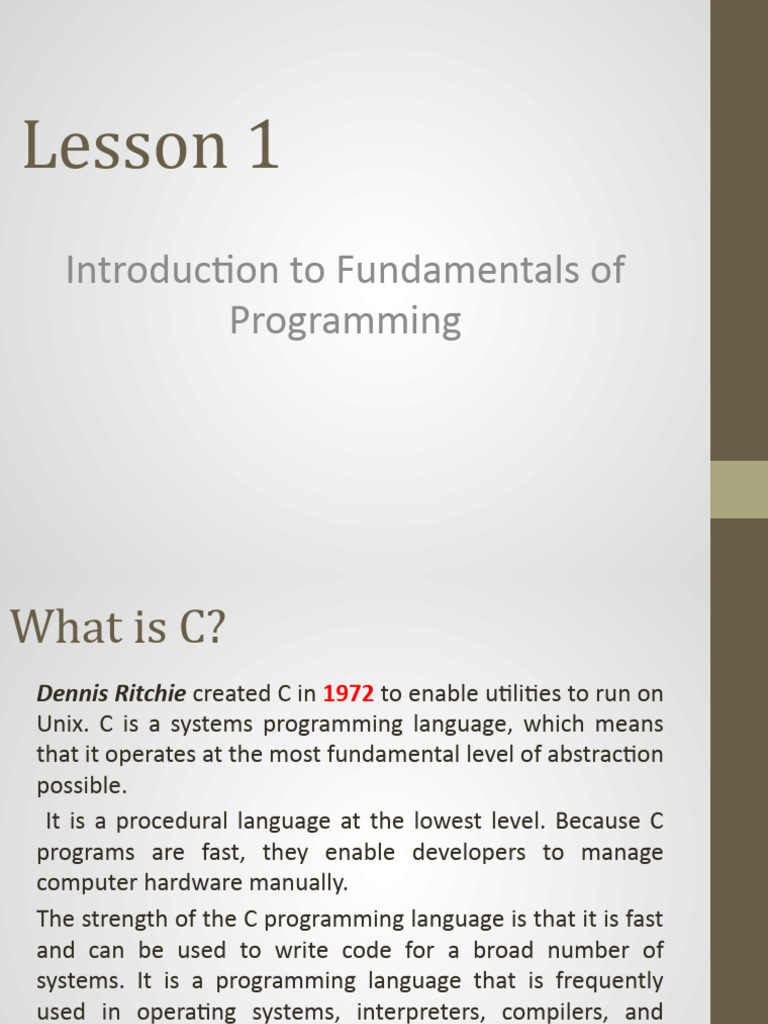 Lesson 1-Introduction To Fundamentals of Programming | PDF | C++ | C ...