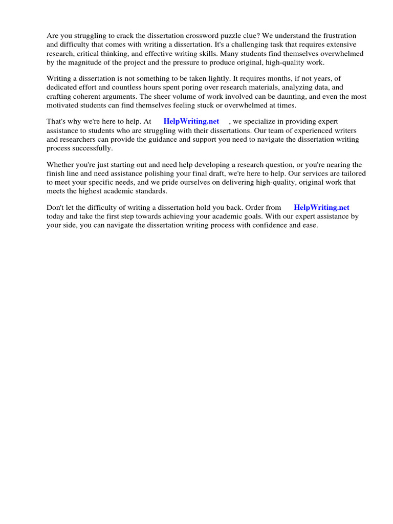 Dissertation Crossword Puzzle Clue PDF Crossword