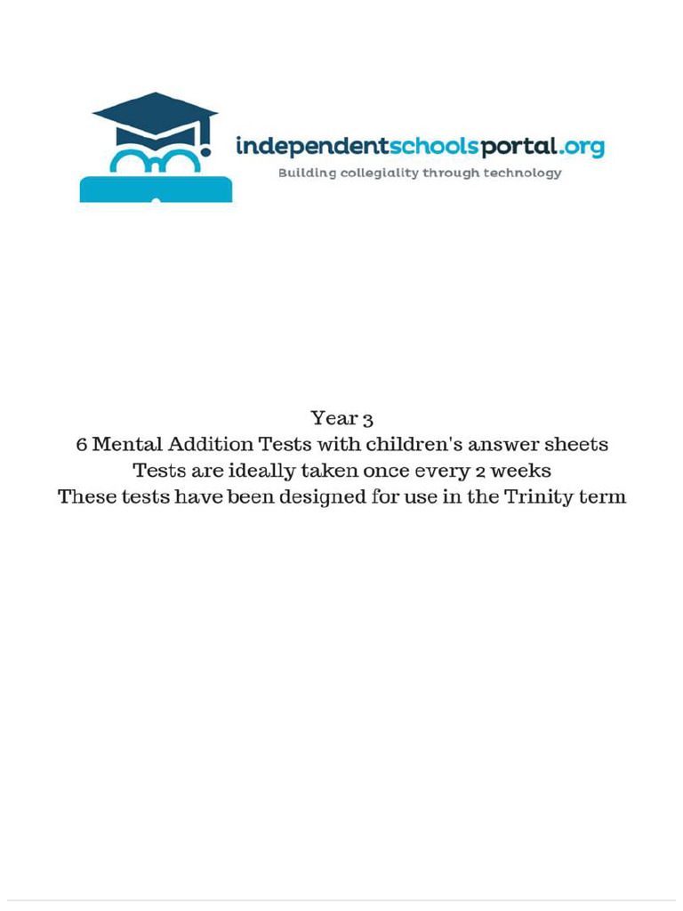 Year 3 Mental Arithmetic Tests | PDF | Litre | Mathematics