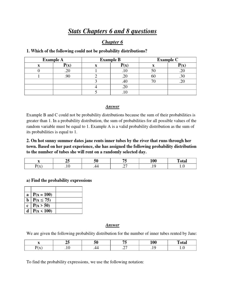Stats Chapter 6: Probability Problems | PDF | Probability Distribution ...
