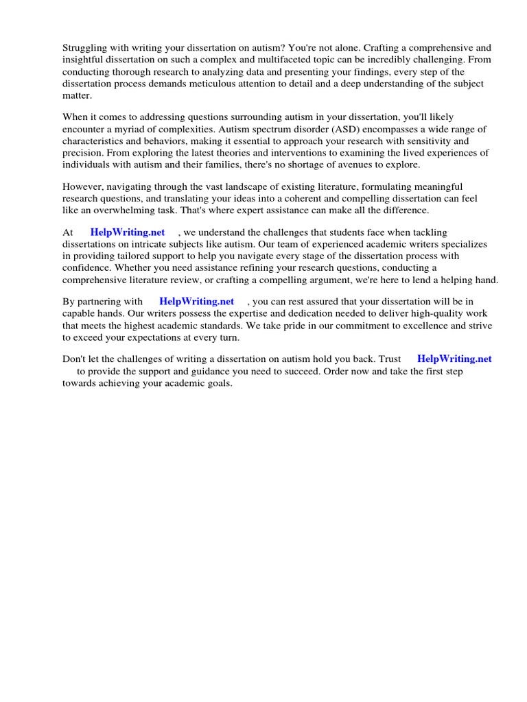 Dissertation questions on autism pdf autism spectrum mental disorder