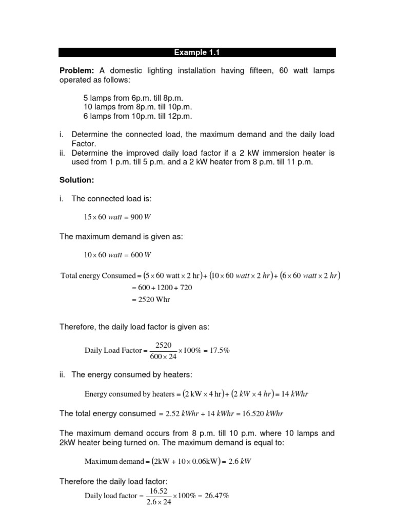 Domestic Load Calculation Examples | PDF | Kilowatt Hour | Watt