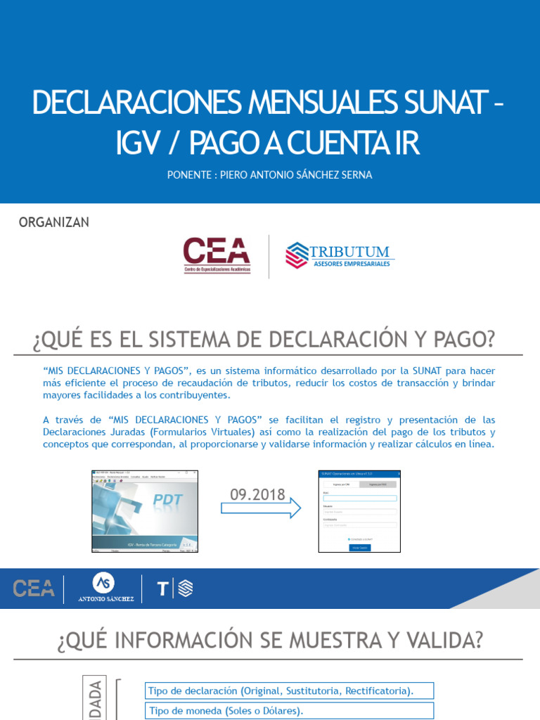 Declaraciones Mensuales SUNAT: IGV y PDT | PDF | Impuestos | Aplicación ...