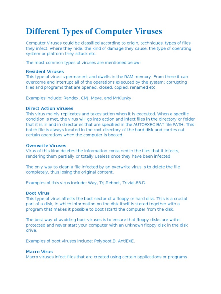 Different Types Of Computer Viruses Antivirus Software