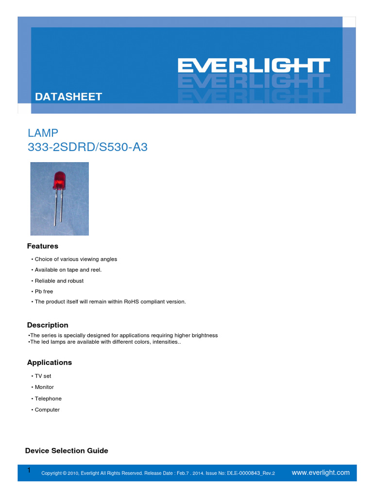 Datasheet Led Vermelho 3332sdrdS530A3 PDF Electrostatic