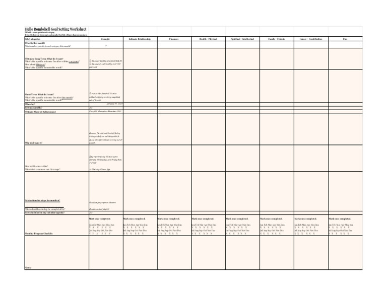 Goal Setting Worksheet Template Excel PDF Example 2020 SMART Goals ...