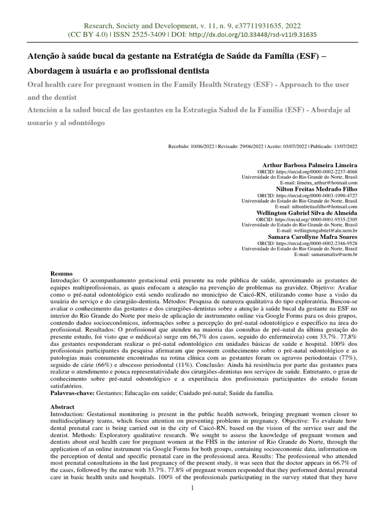 Saúde Bucal na Gestação na ESF | PDF | Odontologia | Gravidez