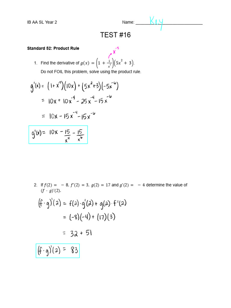 Calculus Derivative Rules Practice | PDF | Analysis | Analytic Geometry