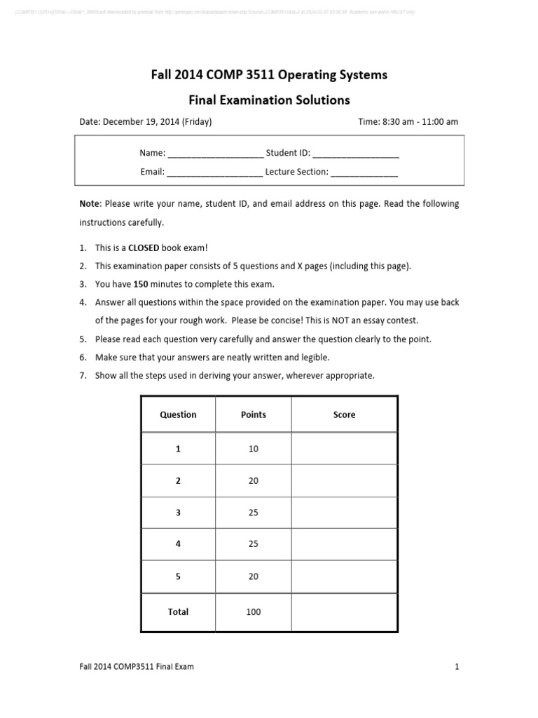 (COMP3511) (2014) (F) Final 53ru6 39959 | PDF | Computer Hardware ...