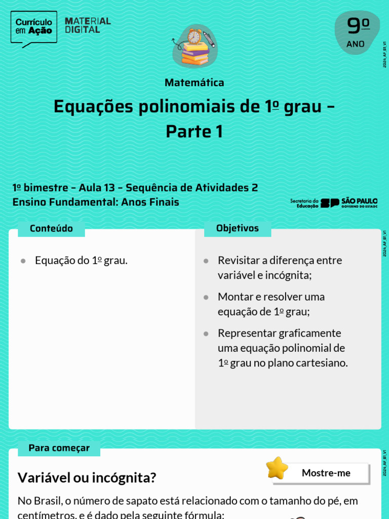 Equações Polinomiais de 1º Grau | PDF | Equações | Matemática