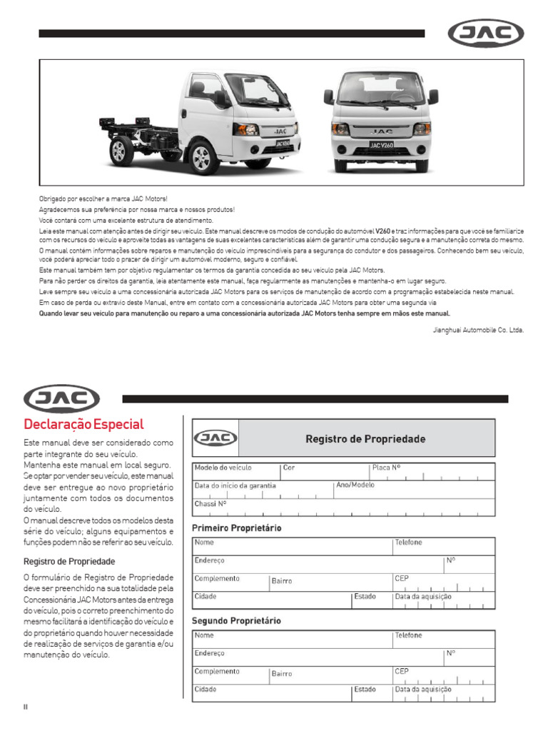 Manual do Proprietário JAC V260 | PDF | Motores | Radiador