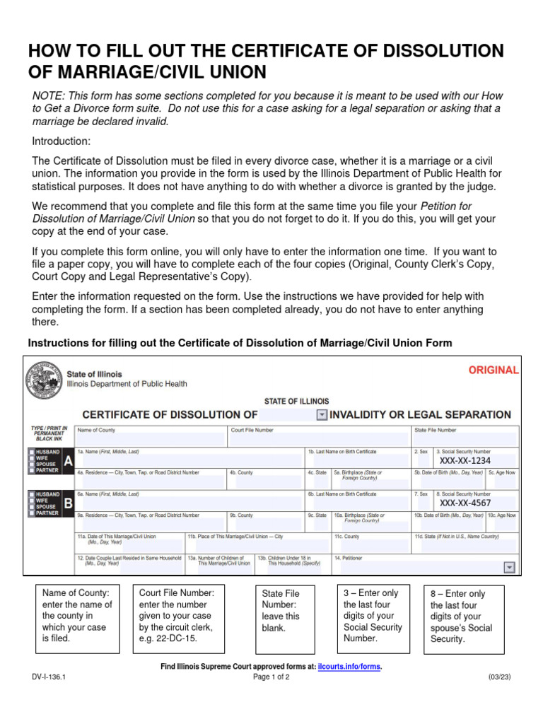 Filling Out Illinois Dissolution Certificate | PDF | Divorce | Civil Union