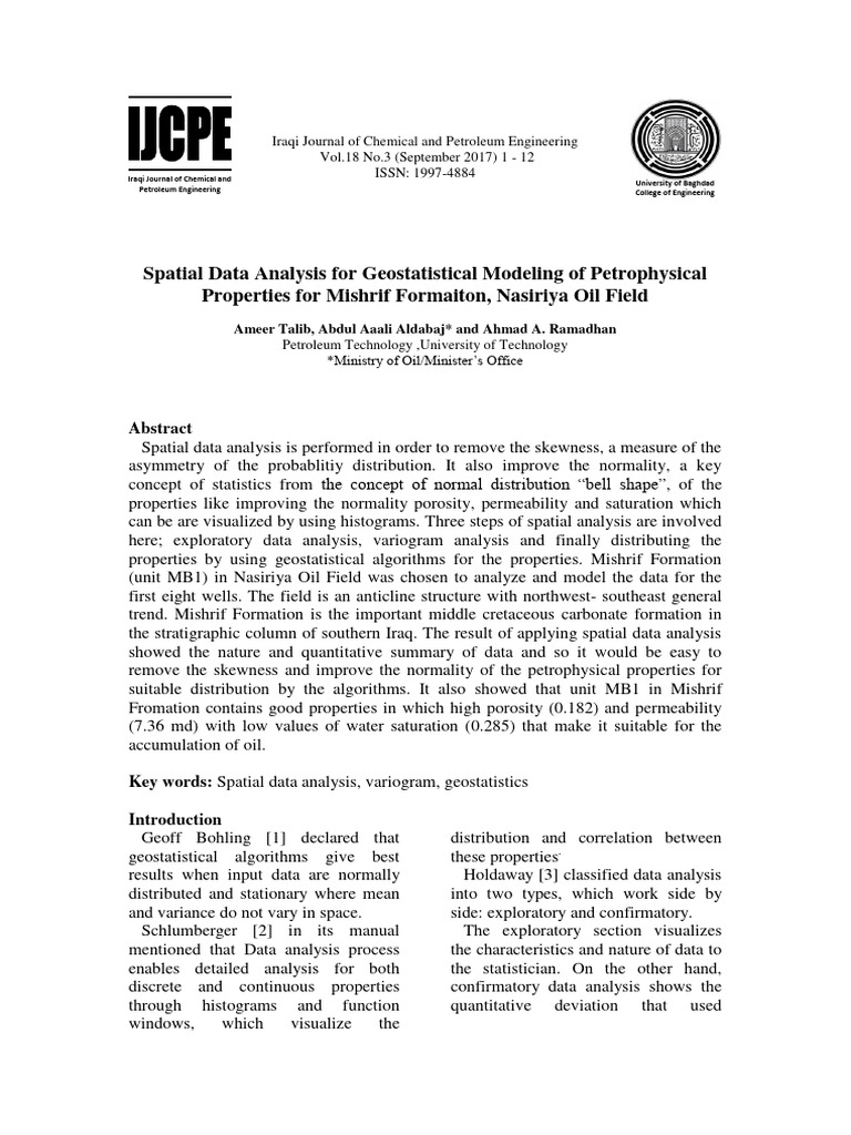 Spatial data analysis for geostatistical modeling of petrophysical