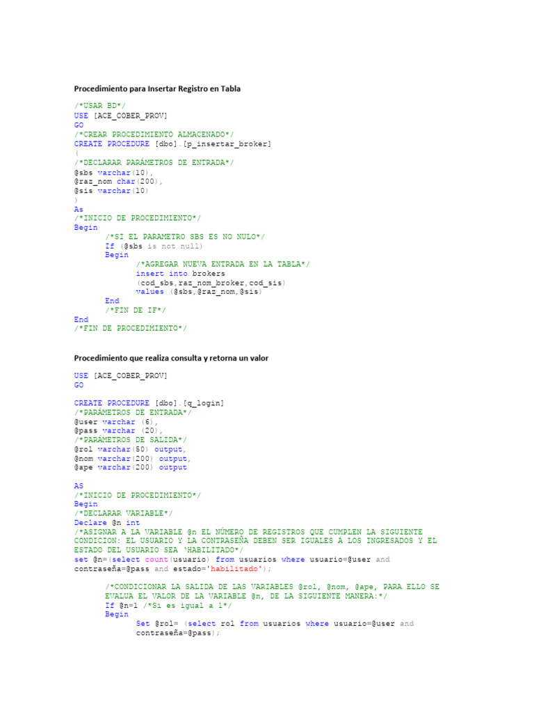 STORED PROCEDURE para MS-SQL-SERVER | Descargar gratis PDF | Gestión de ...