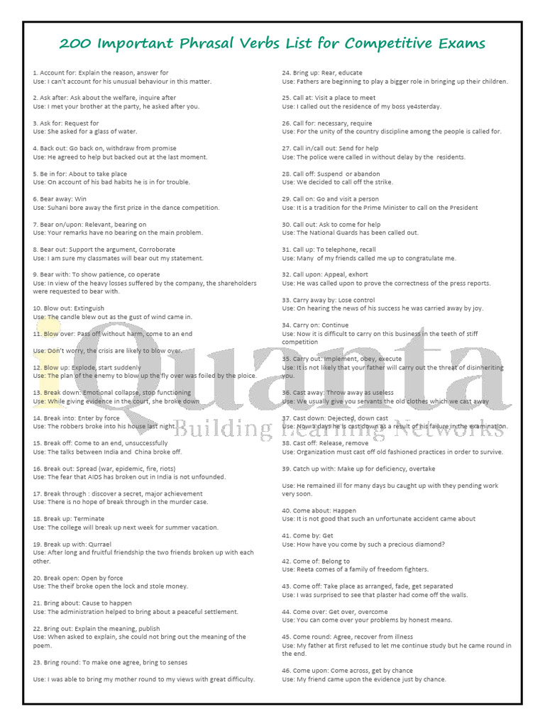 200 Important Phrasal Verbs List Pdf