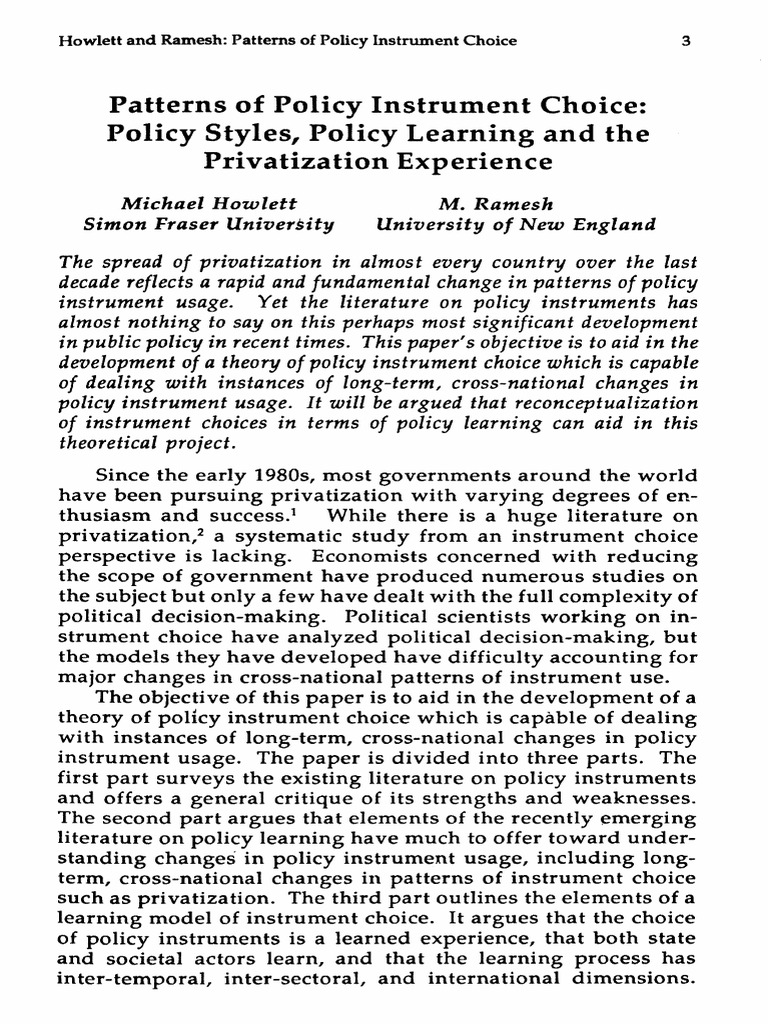 6 - Howlett e RAMESH 1993 Patterns of Policy Instruments | PDF