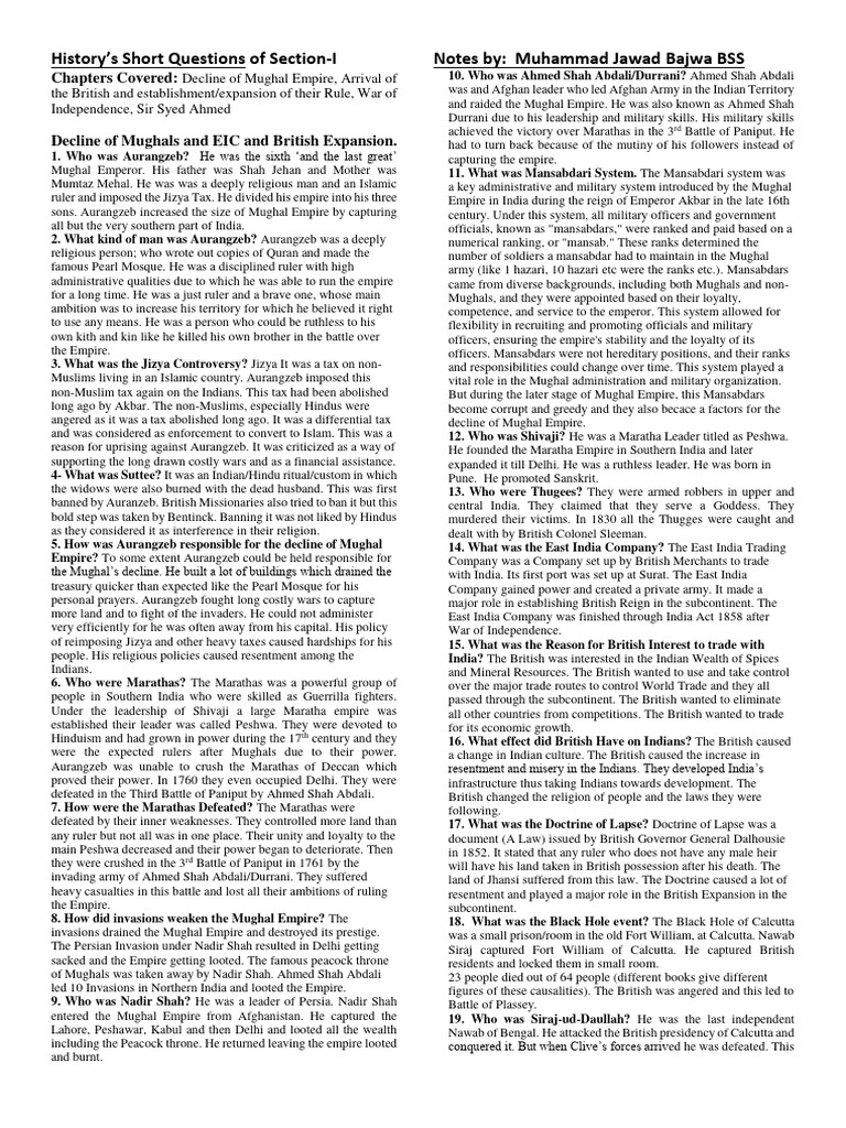 Mughal Decline and British Expansion Insights | PDF | Mughal Empire ...