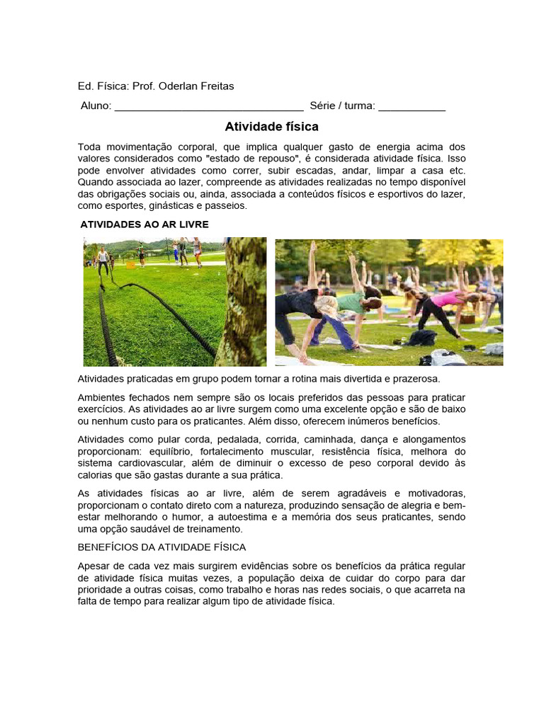 3º Ano Apostila Sobre Atividade Fisica Com Atividades | PDF | Física ...