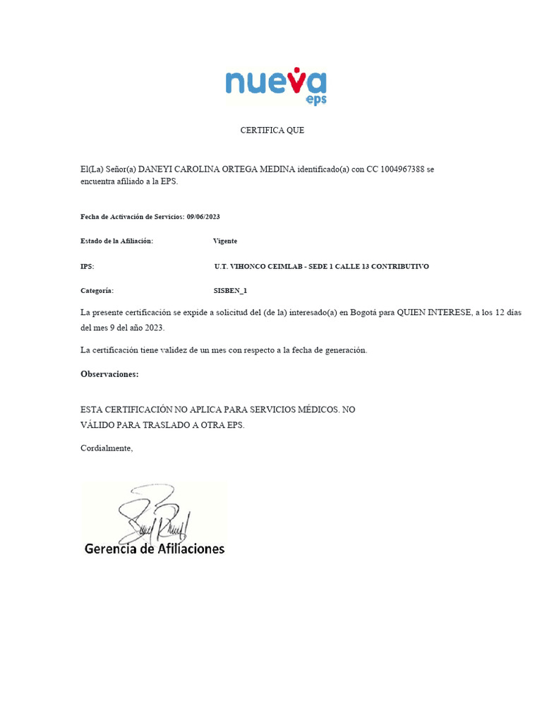 La Presente Certificación Se Expide A Solicitud Del (De La) Interesado ...