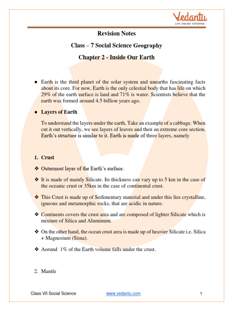 Inside Our Earth Class 7 Worksheet With Answers
