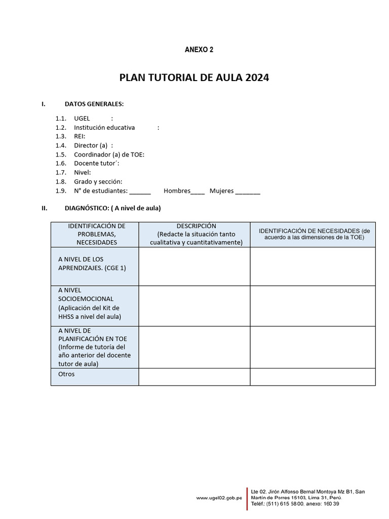 Plan Tutorial de Aula 2024 | PDF | Salón de clases | Juventud