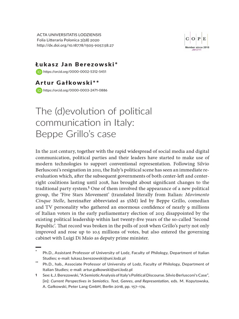 The (D) Evolution of Political Communication in Italy: Beppe Grillo's ...