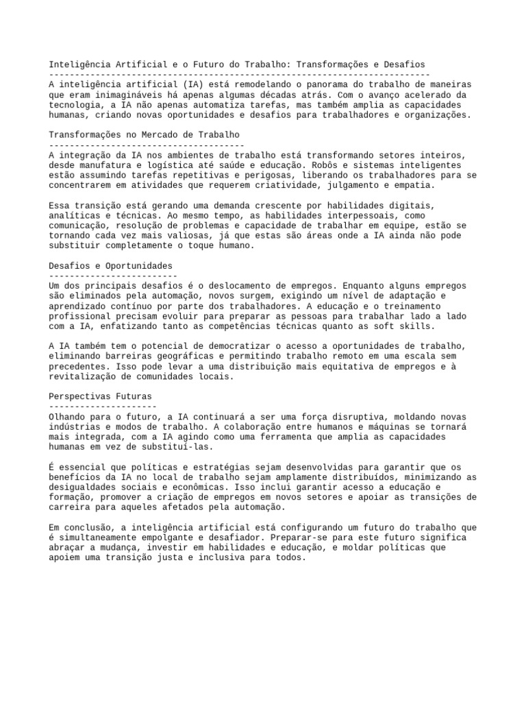 IA e o Futuro do Trabalho: Desafios e Oportunidades | PDF ...