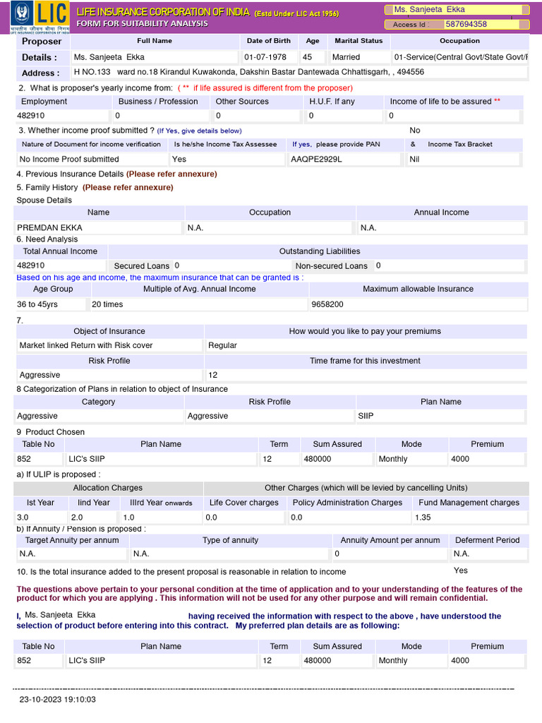 LIC Suitability Analysis Form | PDF | Insurance | Investing