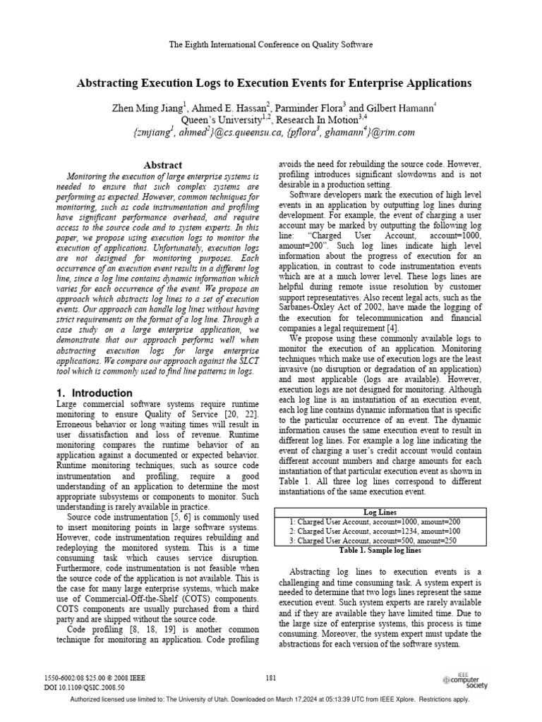 Abstracting Execution Logs for Monitoring | PDF | Logarithm | Source Code