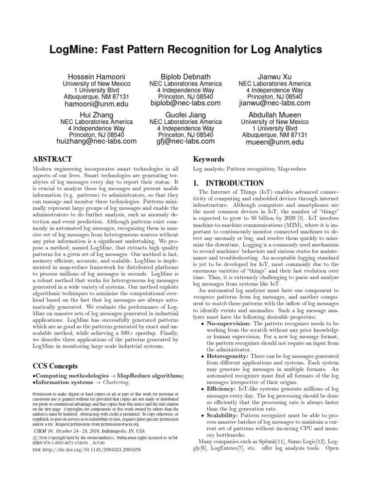 LogMine Fast Pattern Recognition For Log Analytics | PDF | Cluster ...
