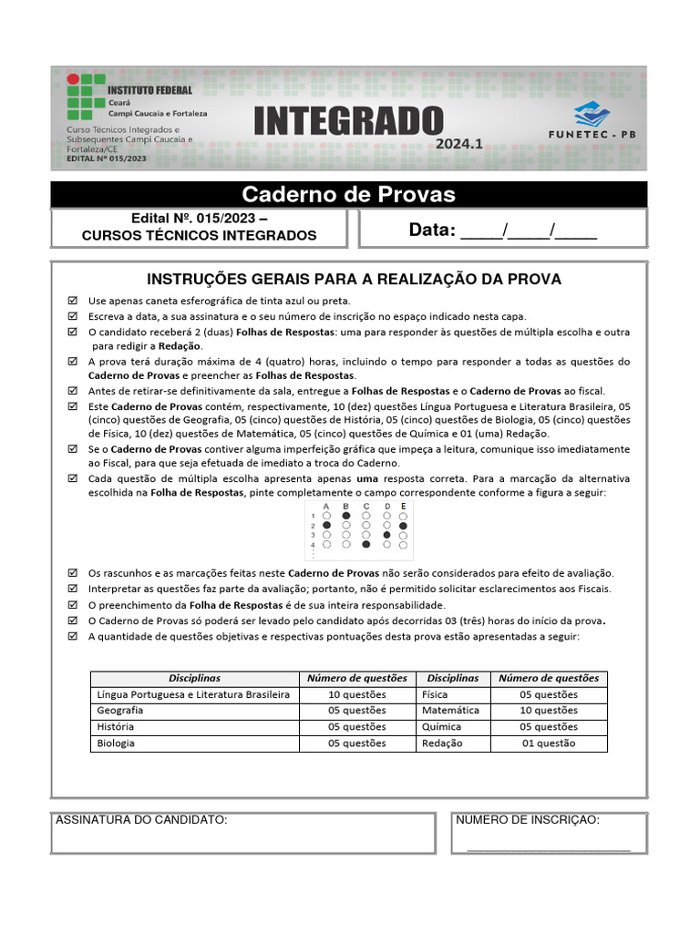 Instruções para Prova do ETE 2023 | PDF | Célula (Biologia) | Sistema ...