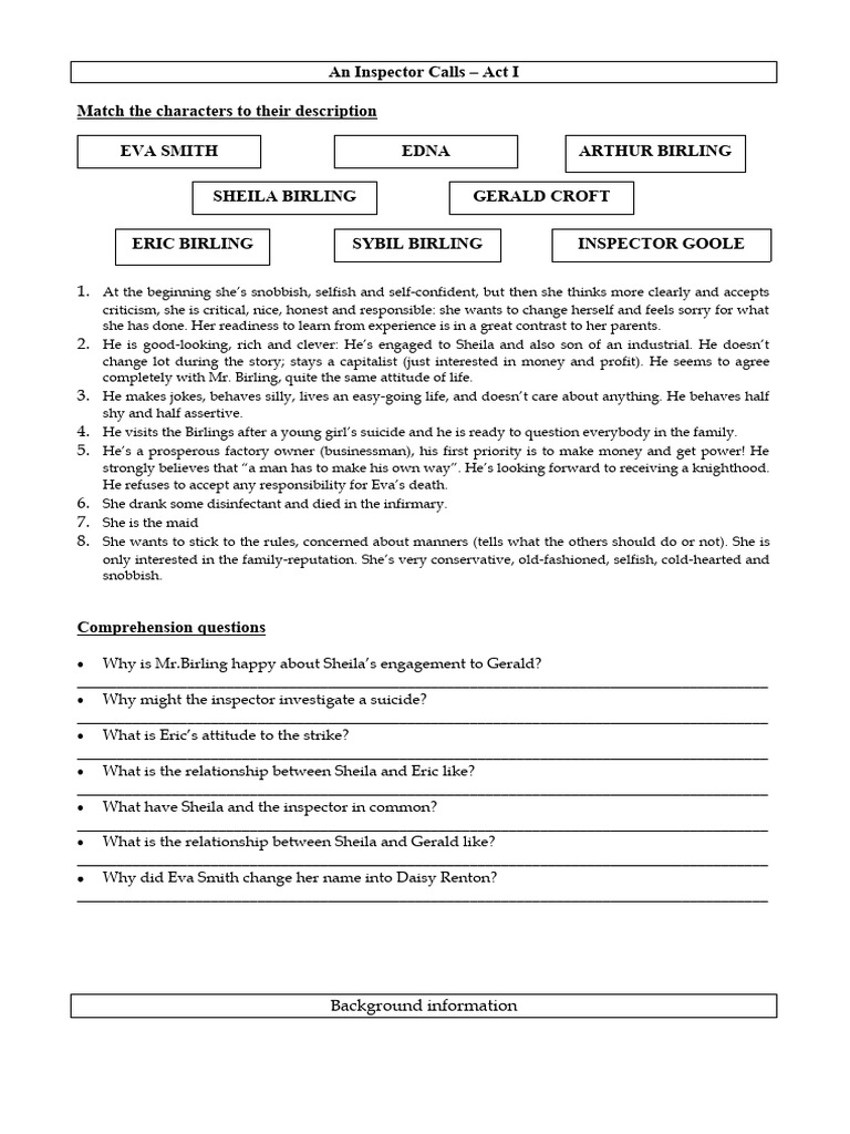 An Inspector Calls - Activities | PDF