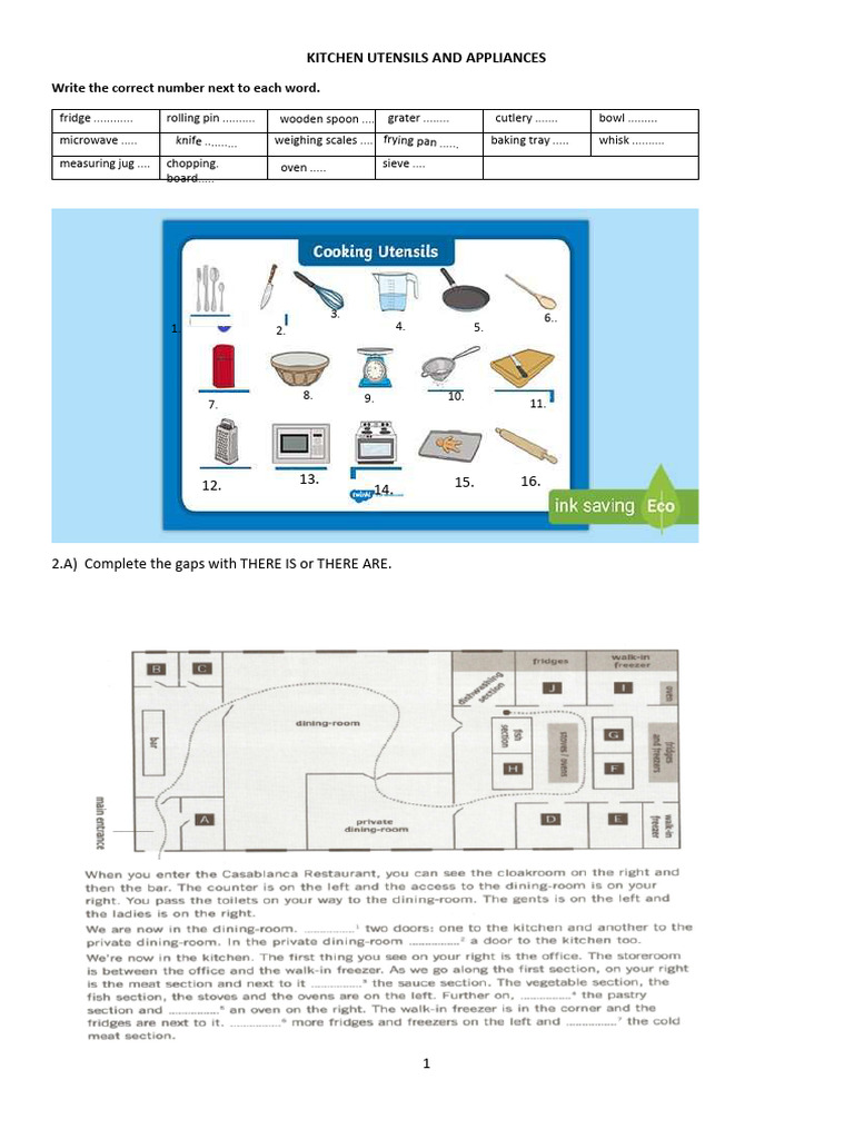 Cooking Utensils Worksheet PDF