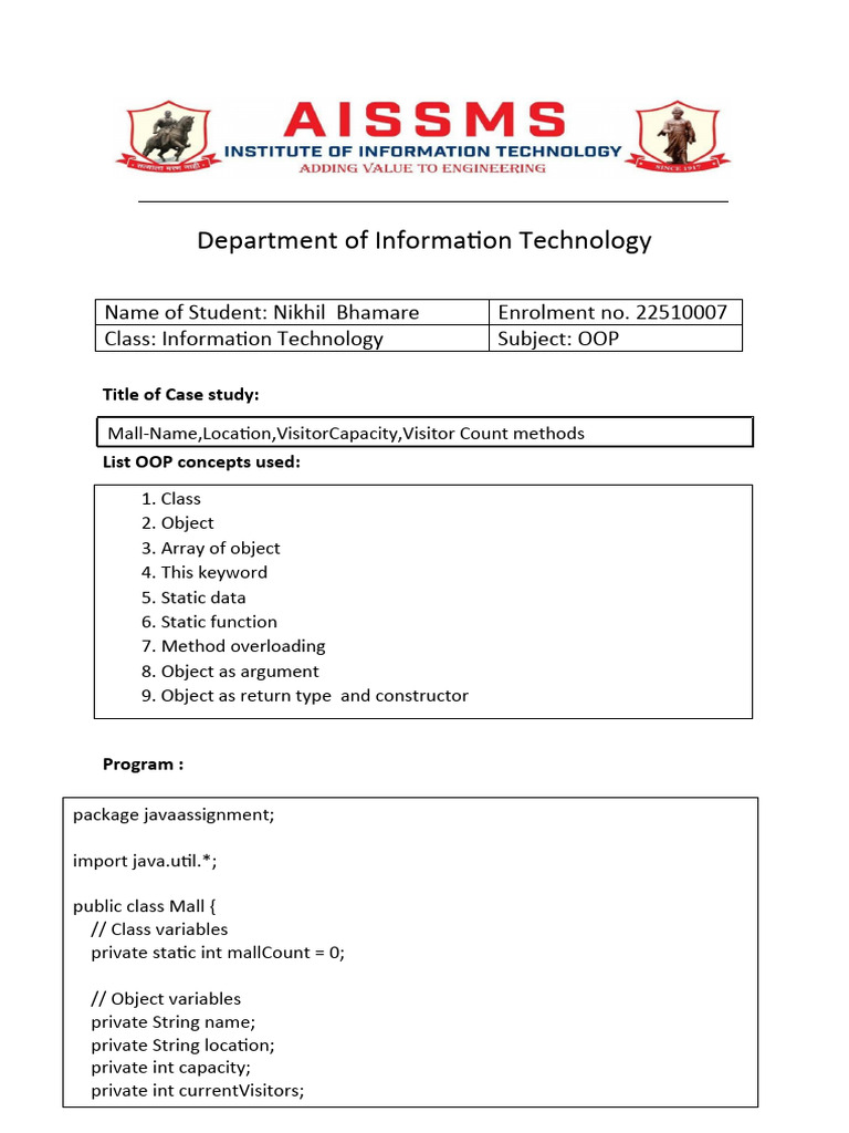 OOP Case Study | PDF | Method (Computer Programming) | Programming