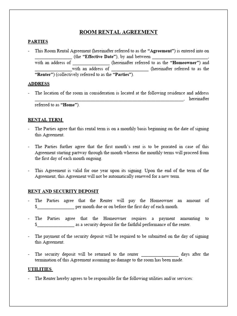Room Rental Agreement Template | PDF | Renting | Government