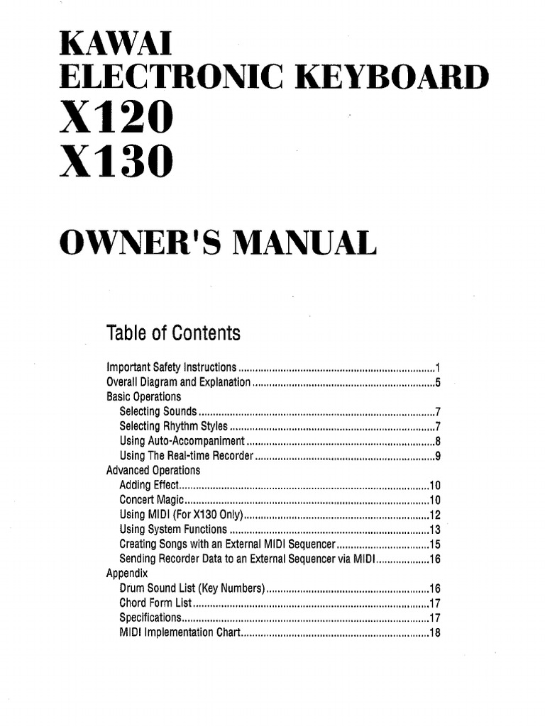 Kawai x120 x130 personal keyboard manual pdf