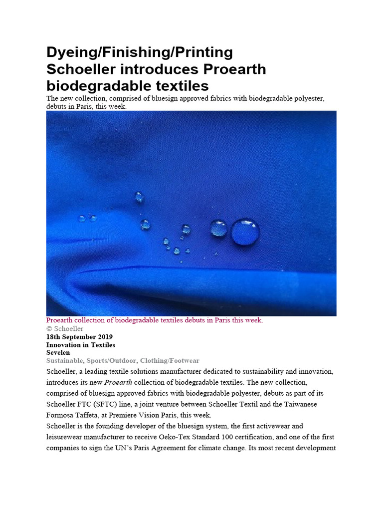 Sustainable Textiles Debut in Paris | PDF | Textiles | Fingerprint