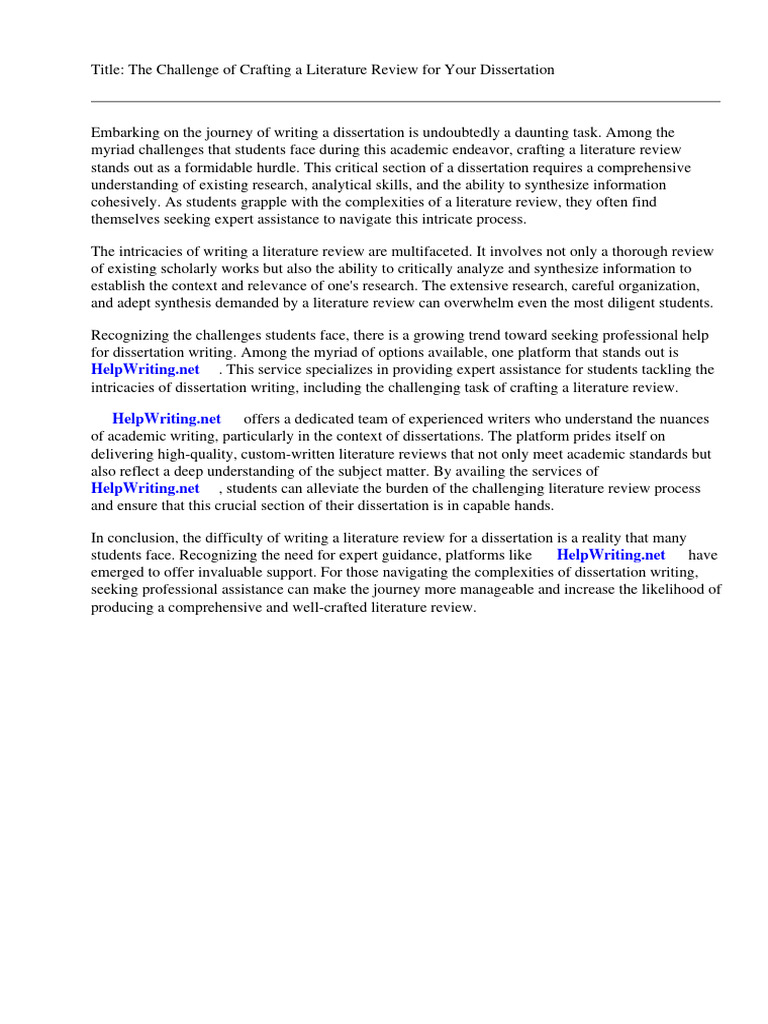 Writing A Literature Review For Dissertation | PDF | Literature Review ...