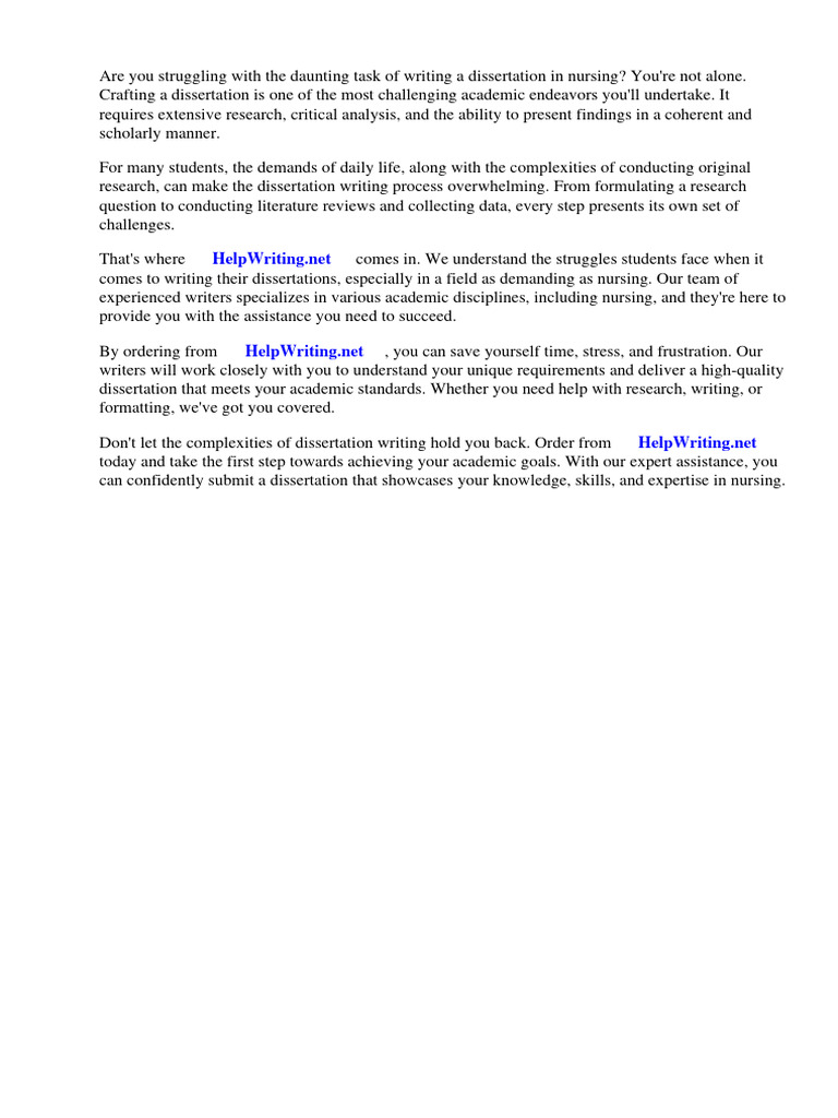 Dissertation Sample Nursing | PDF