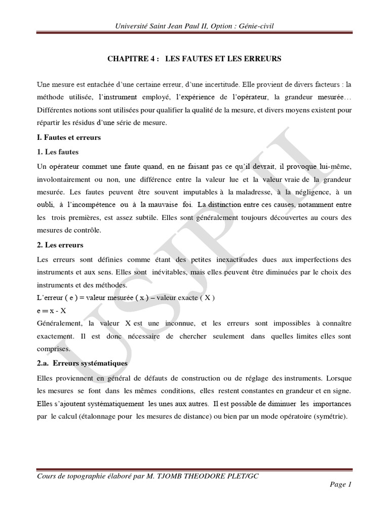 Fautes et erreurs en topographie | PDF
