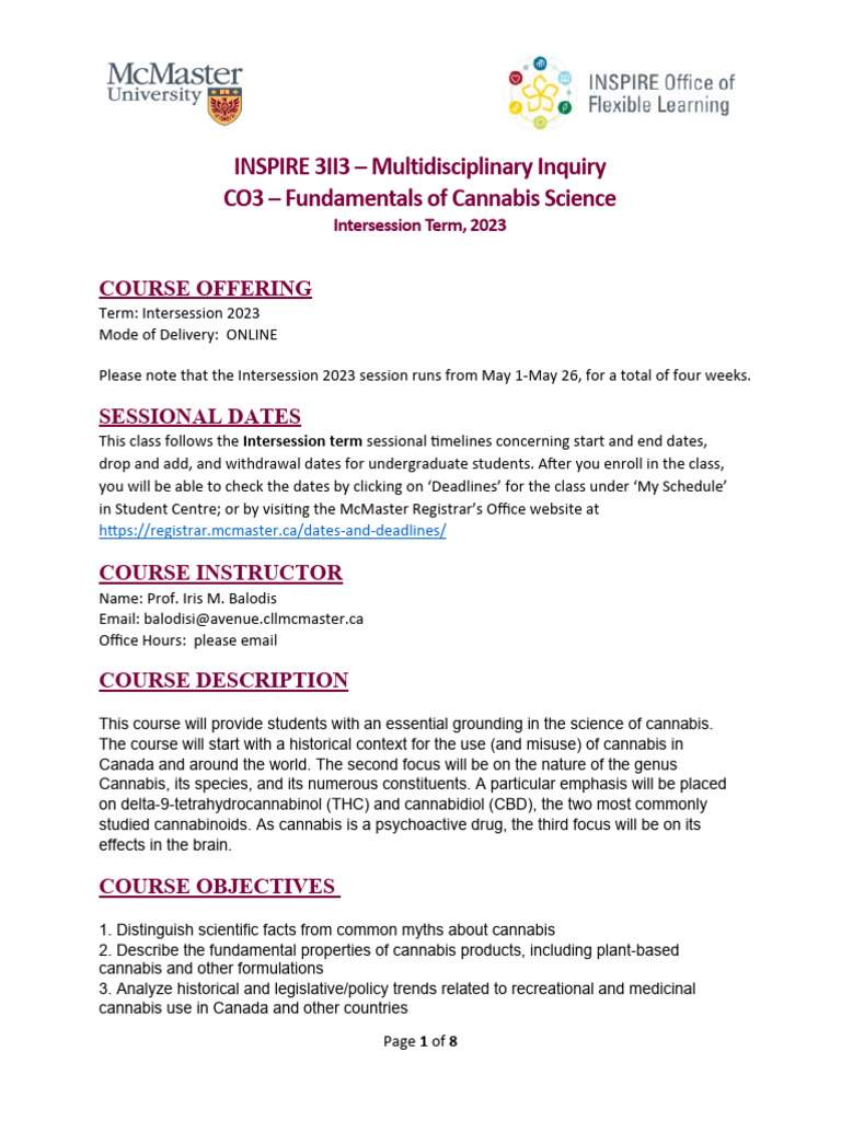 INSPIRE 3II3: Cannabis Science Course | PDF | Turnitin | Cannabis